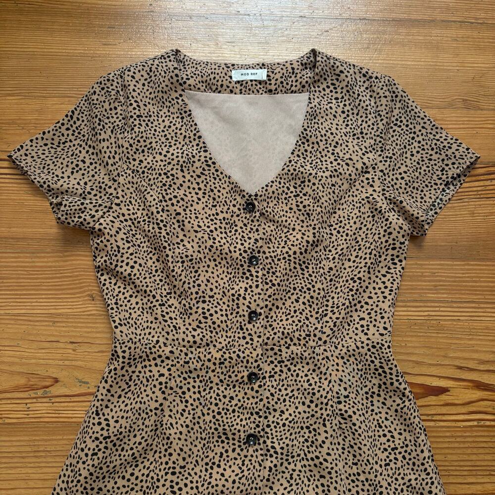Mod Ref Brown Black Cheetah Print Button Up Short… - image 2